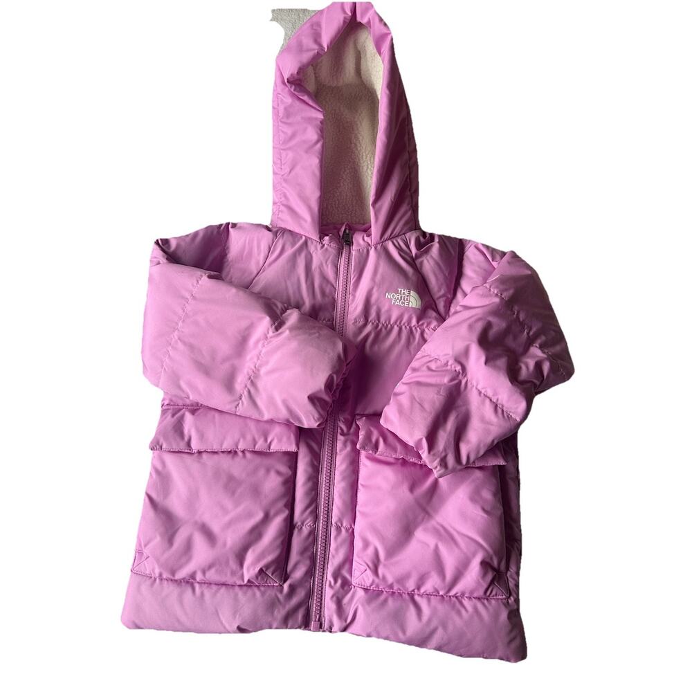 The North Face Girls Pink Hooded Puffer Jacket Size 4 600 Polyester Down